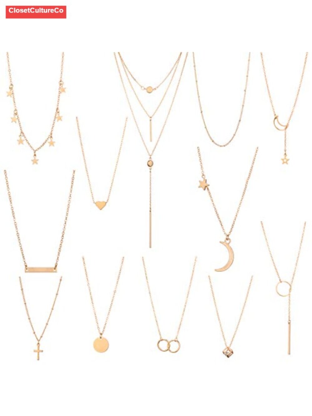 12Pc Layered Choker Necklace Set Alloy Multilayer Chain Necklaces for Women